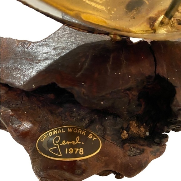 Vintage Mid Century Modern Brass Sailboat, Burl Wood Mount Artist Made - Picture 7 of 12